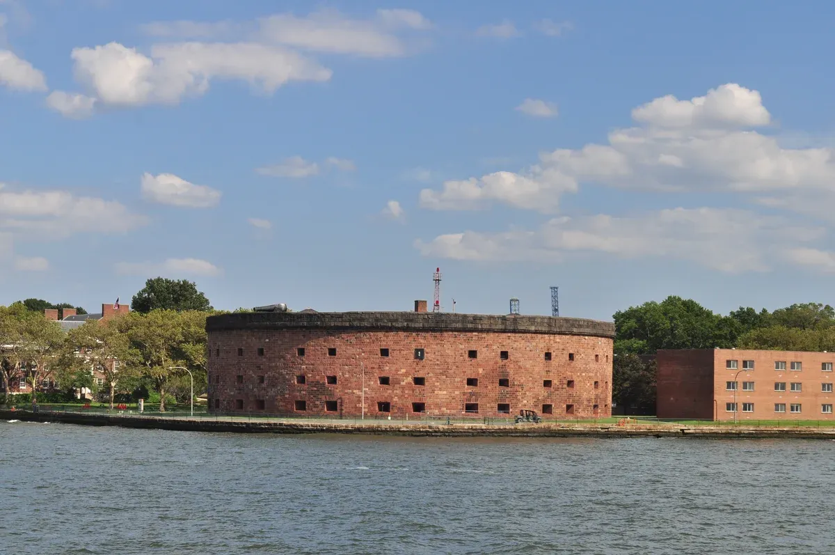 Castle Williams on Governors Island seen from a boat in New York Harbor on a New York architecture boat tour